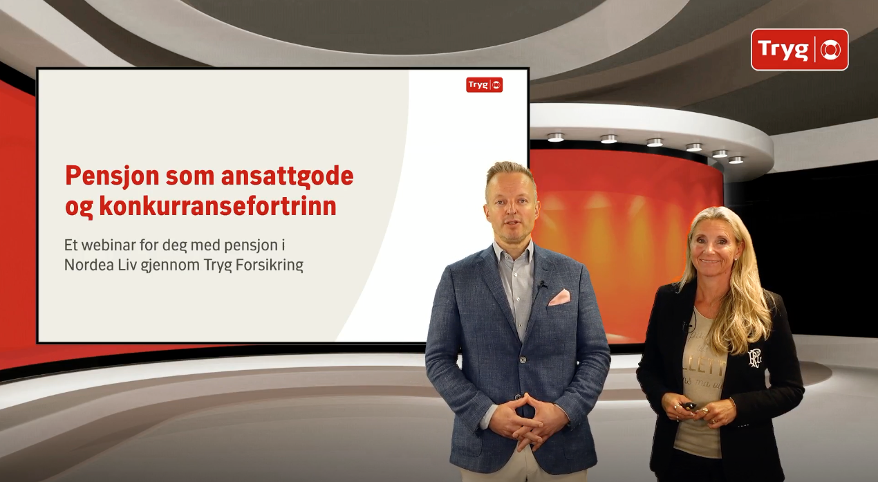 Et skjermbilde fra webinaret om pensjon med Nordea Liv og Tryg
