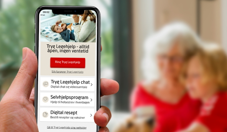 Et skjermbilde av appen Tryg Legehjelp appen